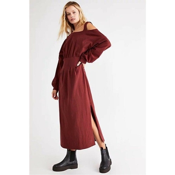Free People Beach Ibiza Midi Dress Cold Shoulder Long Sleeve Womens Size S - Picture 1 of 7